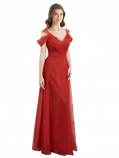 Cold Shoulder Sweetheart Tulle Red Long Formal Dress / Bridesmaid Dress Cardiff