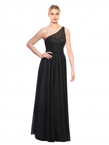 Sleeveless One Shoulder Tulle Black Long Bridesmaid Dress / Evening Dress Cardiff