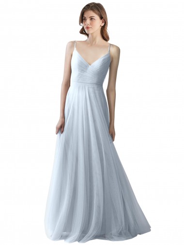 Sleeveless V-Neck Soft Tulle Light Sky Blue Long Bridesmaid Dress Cardiff