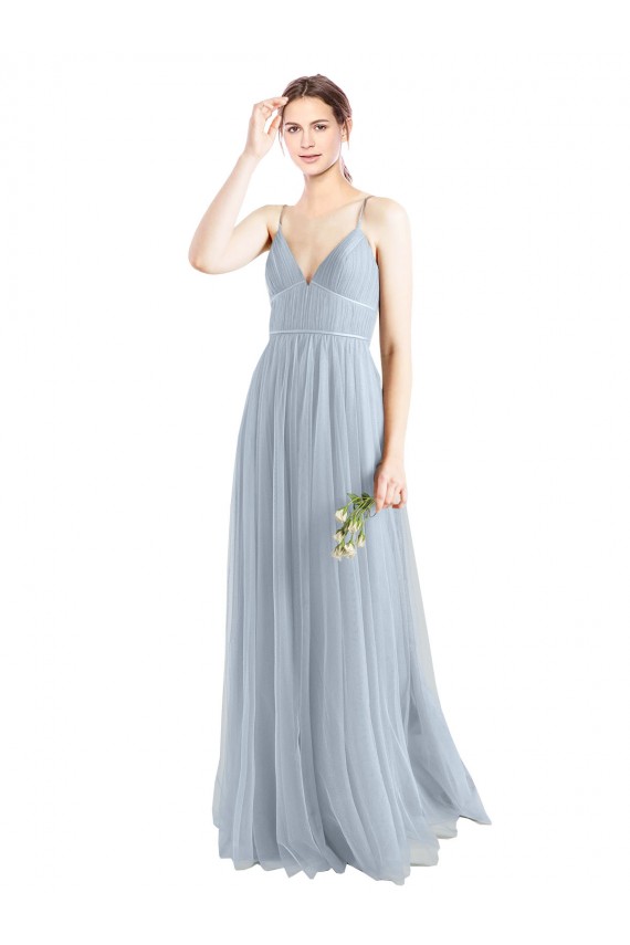 Sleeveless V-Neck Tulle Light Sky Blue Long Evening Dress / Bridesmaid Dress Cardiff