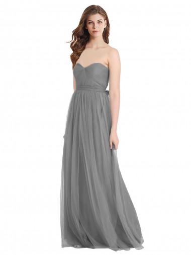 Sleeveless Sweetheart Tulle Slate Grey Long Bridesmaid Gown Cardiff