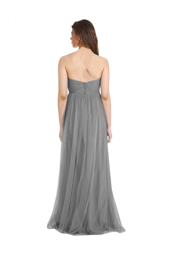 Sleeveless Sweetheart Tulle Slate Grey Long Bridesmaid Gown Cardiff