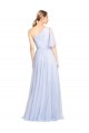 Flutter Sleeves One Shoulder Tulle Light Sky Blue Long Bridesmaid Dress Cardiff