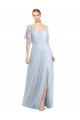 Flutter Sleeves V-Neck Tulle Light Sky Blue Long Bridesmaid Dress / Evening Dress Cardiff