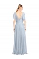 Flutter Sleeves V-Neck Tulle Light Sky Blue Long Bridesmaid Dress / Evening Dress Cardiff