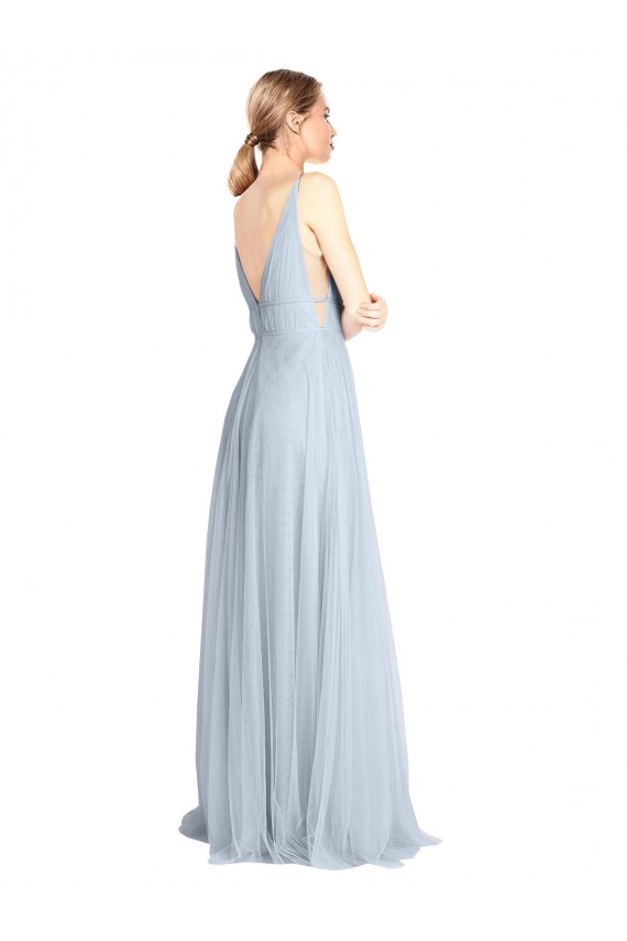 Sleeveless V-Neck Tulle Light Sky Blue Long Floor Length Bridesmaid Dress Cardiff