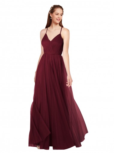 Sleeveless Sweetheart Tulle Burgundy Long Bridesmaid Dress Cardiff