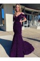 Sleeveless V-Neck Velvet Sequin Plum Purple Court Train Prom Dress / Evening Dress Cardiff