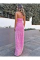Sleeveless Halter Neck Velvet Sequin Shown Color Long Prom Dress Cardiff