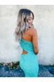 Sleeveless One Shoulder Velvet Sequin Shown Color Sweep Train Prom Dresses Cardiff