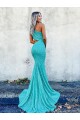 Sleeveless One Shoulder Velvet Sequin Shown Color Sweep Train Prom Dresses Cardiff