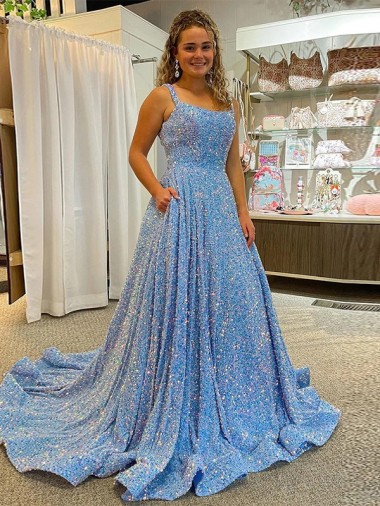 Sleeveless Scoop Neck Velvet Sequin Shown Color Court Train Prom Dress / Evening Dress Cardiff