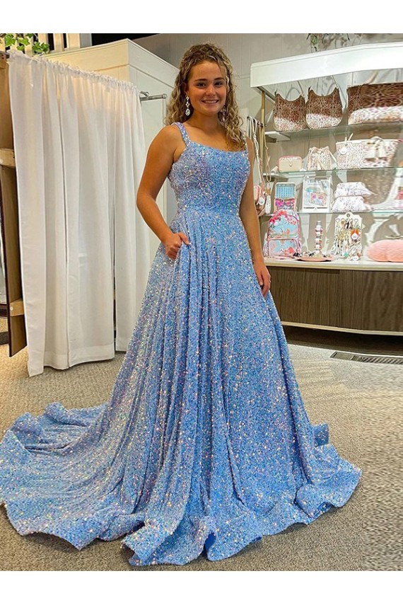 Sleeveless Scoop Neck Velvet Sequin Shown Color Court Train Prom Dress / Evening Dress Cardiff