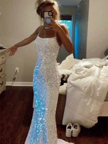 Sleeveless Spaghetti Straps Velvet Sequin Shown Color Sweep Train Evening Dress Cardiff