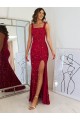 Sleeveless Square Neck Velvet Sequin Burgundy Long Prom Dress Cardiff