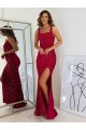 Sleeveless Square Neck Velvet Sequin Burgundy Long Prom Dress Cardiff