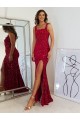 Sleeveless Square Neck Velvet Sequin Burgundy Long Prom Dress Cardiff