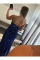 Sleeveless Strapless Velvet Sequin Fuchsia Sweep Train Prom Dress Cardiff