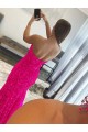 Sleeveless Strapless Velvet Sequin Fuchsia Sweep Train Prom Dress Cardiff