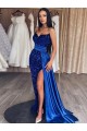 Sleeveless Sweetheart Velvet Sequin Royal Blue Sweep Train Prom Dresses Cardiff