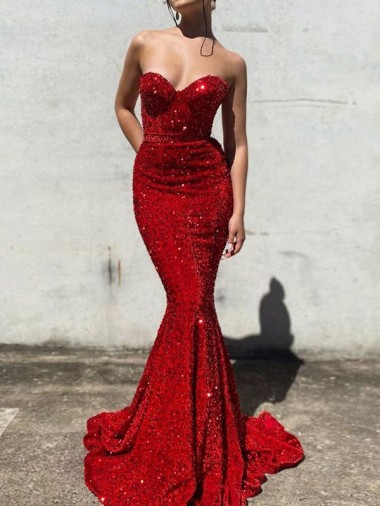 Sleeveless Sweetheart Velvet Sequin Burgundy Court Train Prom Dress / Evening Gown Cardiff