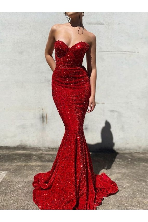 Sleeveless Sweetheart Velvet Sequin Burgundy Court Train Prom Dress / Evening Gown Cardiff