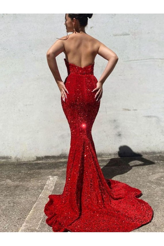 Sleeveless Sweetheart Velvet Sequin Burgundy Court Train Prom Dress / Evening Gown Cardiff
