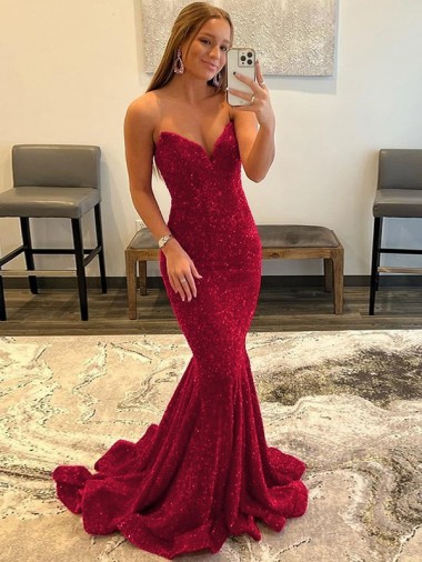 Sleeveless Sweetheart Velvet Sequin Burgundy Sweep Train Prom Dress Cardiff