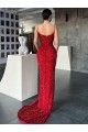Sleeveless V-Neck Velvet Sequin Red Sweep Train Evening Gown / Prom Dress Cardiff
