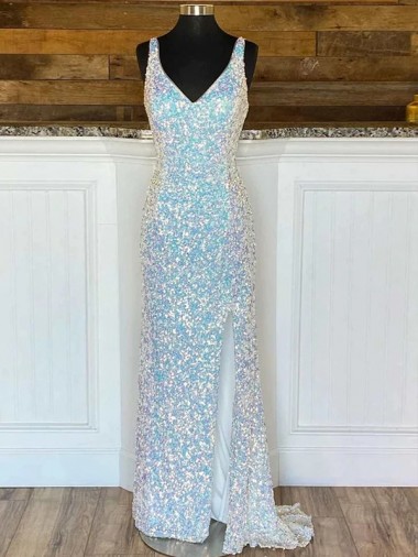 Sleeveless V-Neck Velvet Sequin Sweep Train Evening Gown / Prom Dress Cardiff