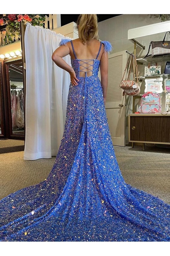 Sleeveless V-Neck Velvet Sequin Shown Color Court Train Prom Dress / Evening Dress Cardiff