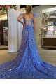 Sleeveless V-Neck Velvet Sequin Shown Color Court Train Prom Dress / Evening Dress Cardiff