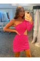 Long Sleeves One Shoulder Velvet Sequin Shown Color Short Evening Gowns Cardiff