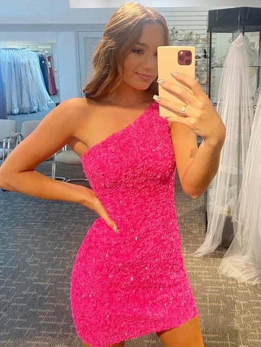 Sleeveless One Shoulder Velvet Sequin Shown Color Short Evening Gown Cardiff