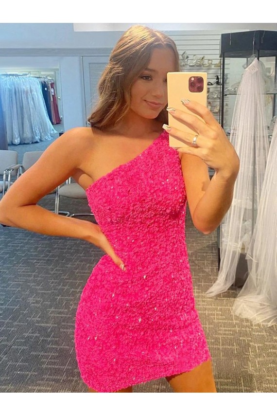 Sleeveless One Shoulder Velvet Sequin Shown Color Short Evening Gown Cardiff