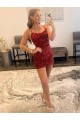 Sleeveless Spaghetti Straps Velvet Sequin Burgundy Short Prom Dress / Evening Gown Cardiff