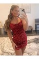 Sleeveless Spaghetti Straps Velvet Sequin Burgundy Short Prom Dress / Evening Gown Cardiff