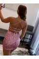 Sleeveless Spaghetti Straps Velvet Sequin Hot Pink Short Evening Dress Cardiff