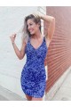 Sleeveless V-Neck Velvet Sequin Shown Color Short Evening Dress Cardiff