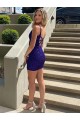 Sleeveless V-Neck Velvet Sequin Royal Blue Short Prom Dress Cardiff