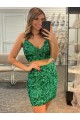 Sleeveless V-Neck Velvet Sequin Shamrock Green Short Formal Dress Cardiff
