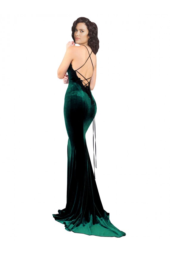 Sleeveless High Neck Stretch Velvet Dark Green Sweep Train Formal Evening Gown / Prom Dress / Bridesmaid Dress Cardiff