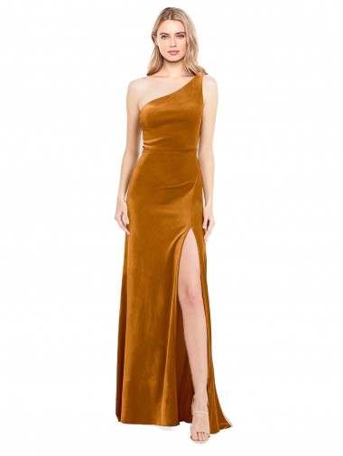Sleeveless One Shoulder Stretch Velvet Gold Long Formal Evening Gown / Prom Dress / Bridesmaid Dress Cardiff