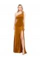 Sleeveless One Shoulder Stretch Velvet Gold Long Formal Evening Gown / Prom Dress / Bridesmaid Dress Cardiff