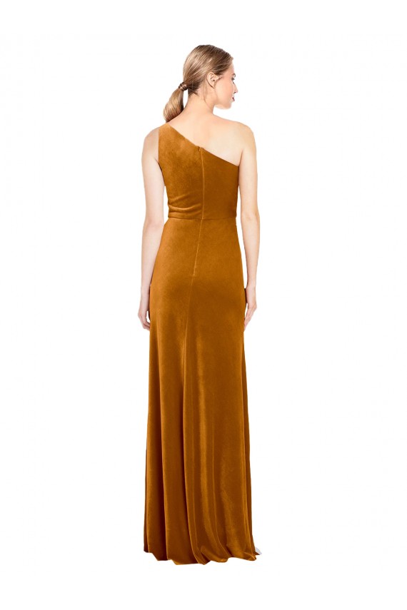 Sleeveless One Shoulder Stretch Velvet Gold Long Formal Evening Gown / Prom Dress / Bridesmaid Dress Cardiff