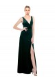 Sleeveless V-Neck Stretch Velvet Dark Green Long Black Tie Evening Dress / Prom Dress / Bridesmaid Dress Cardiff