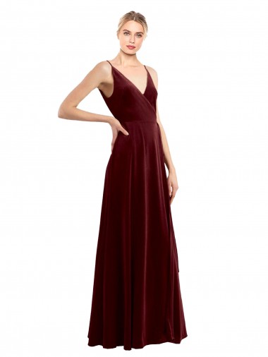 Sleeveless V-Neck Stretch Velvet Burgundy Long Bridesmaid Dress / Evening Dress Cardiff