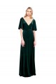 Flutter Sleeves V-Neck Stretch Velvet Dark Green Long Prom Dress / Bridesmaid Dress Cardiff