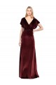 Flutter Sleeves V-Neck Stretch Velvet Burgundy Long Prom Dress / Bridesmaid Dress Cardiff