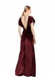 Flutter Sleeves V-Neck Stretch Velvet Burgundy Long Prom Dress / Bridesmaid Dress Cardiff